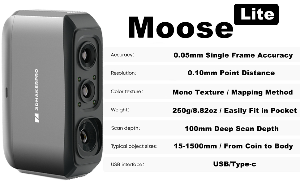 Moose Lite 3D scanner for beginners tech specs